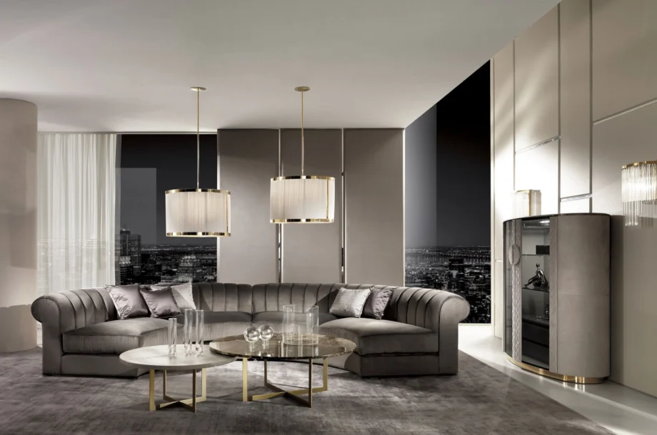 Vogue display cabinet | DV home. Elegant Art Deco display cabinet featuring luxurious finishes, integrated lighting, and soft-close drawers.
