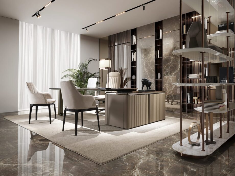 Manhattan shelving unit | DV home. Elegant designer bookcase featuring a unique modular structure and luxurious metallic finishes.