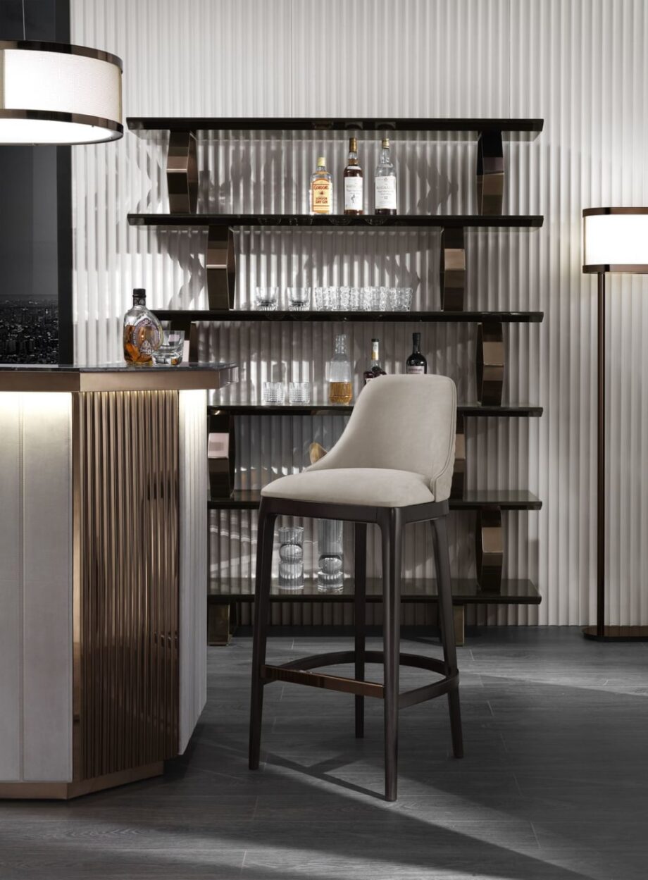 Charlotte bar cabinet | DV home. Elegant bar cabinet crafted from Macassar ebony, marble, and leather with integrated lighting and wine cellar.