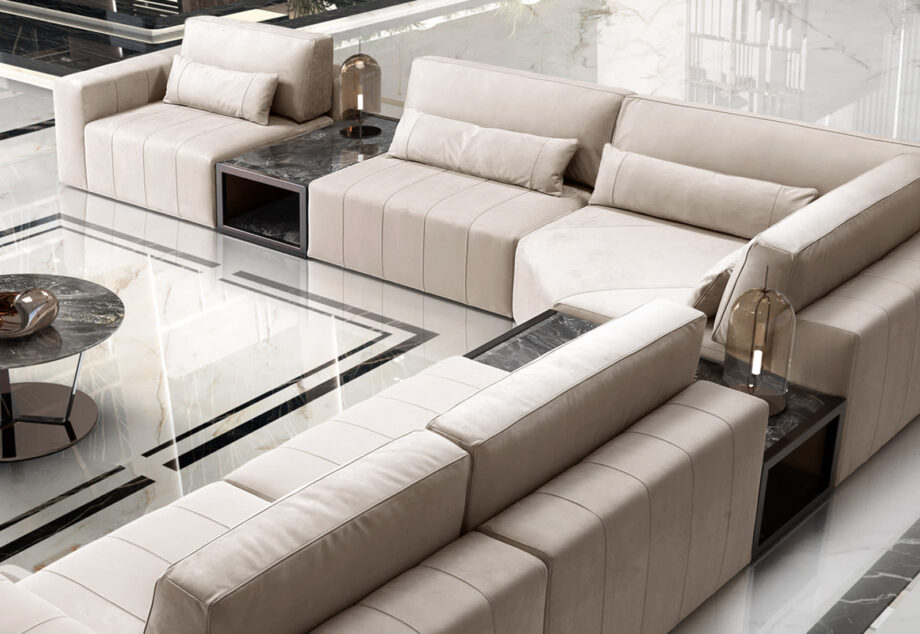 Edmond Lounge coffee table | DV home. Luxurious Art Deco coffee table with a metal base and exquisite marble or onyx top, perfect for sophisticated interiors.