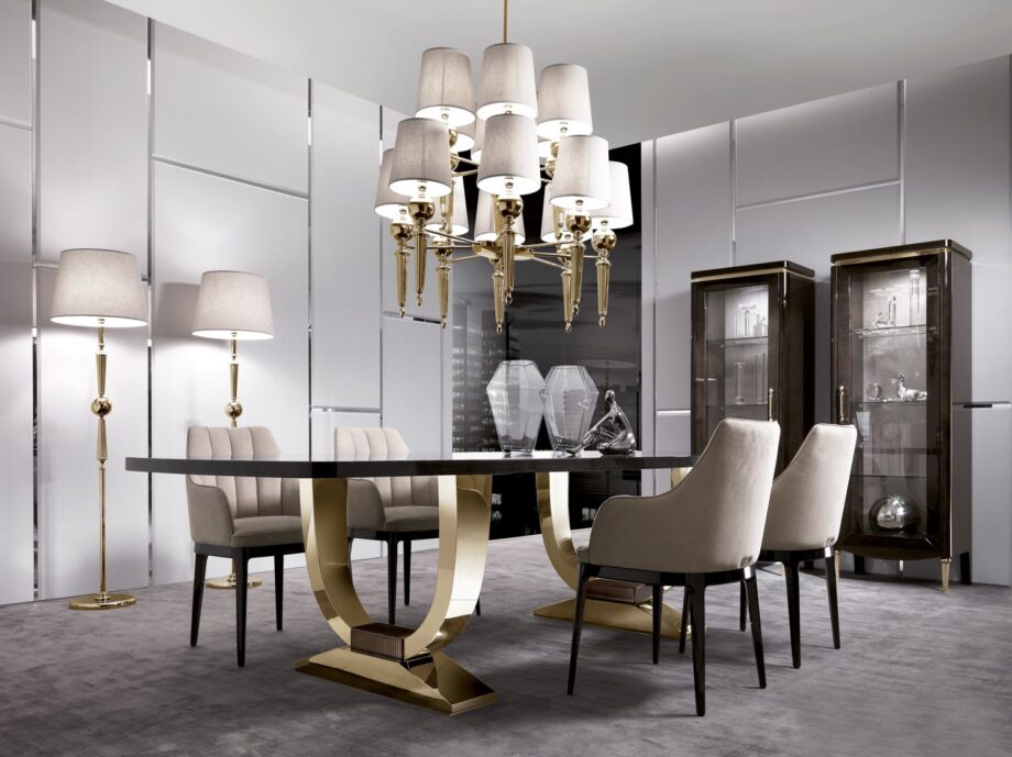 Egoist display cabinet | DV home. Elegant Art Deco display case with integrated lighting, glass shelves, wood, and metal finishes.