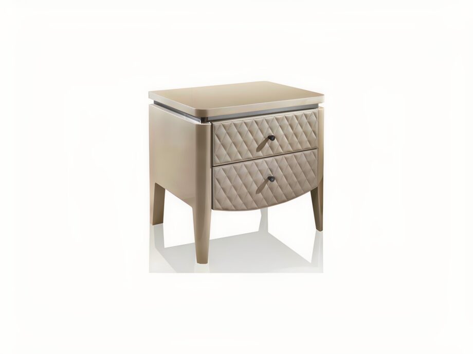 Egoist bedside table | DV home. Luxurious Art Deco night table with quilted drawers and polished stainless steel details, offering refined elegance.