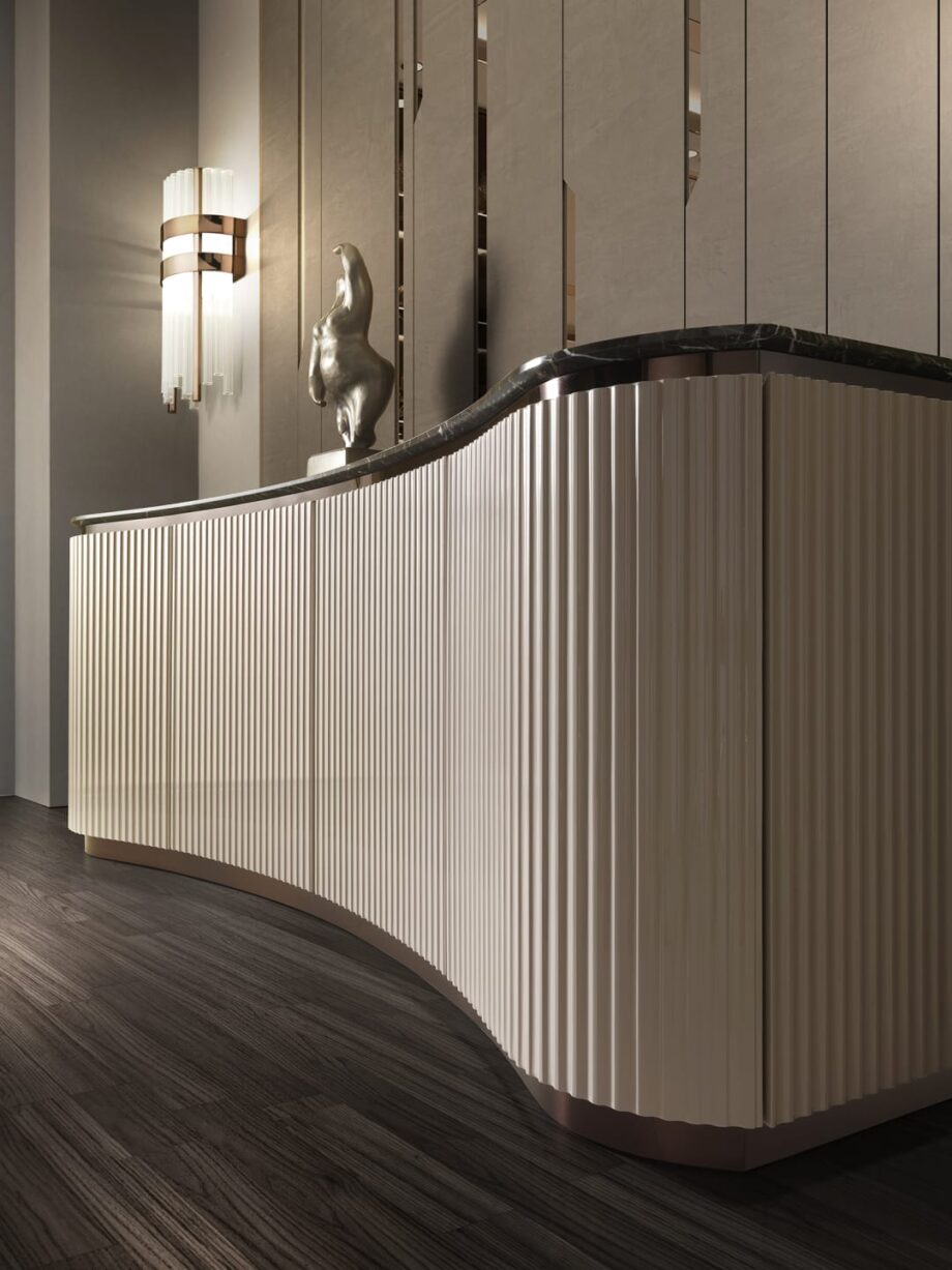 Form Canneté sideboard | DV home. Elegant Art Deco buffet with quilted doors, luxurious finishes, and a sophisticated curved design.