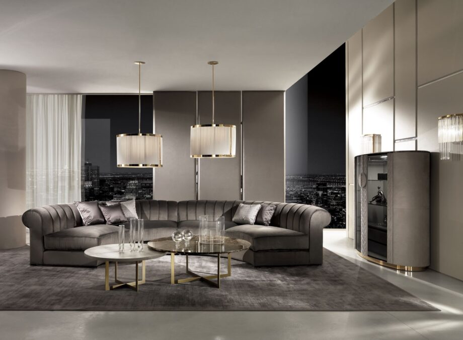 Windsor chandelier | DV home. Exquisite Art Deco chandelier featuring a metal frame and pleated fabric shade, perfect for luxurious interiors.