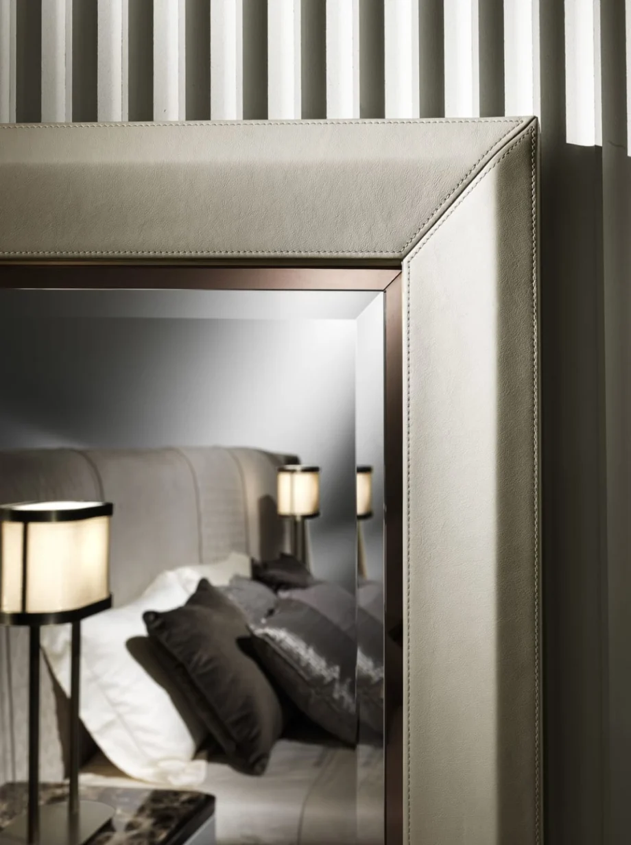 Adler Square mirror | DV home. An exquisite Art Deco mirror, handcrafted in Italy, featuring a solid wood frame, premium leather, and elegant metal inserts, available in custom sizes.