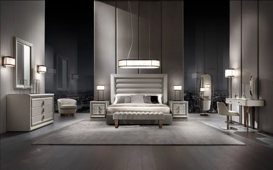 Adler Square chest of drawers | DV home. Exquisite Art Deco drawer unit with quilted leather frontals, marble top, and luxurious metal accents.