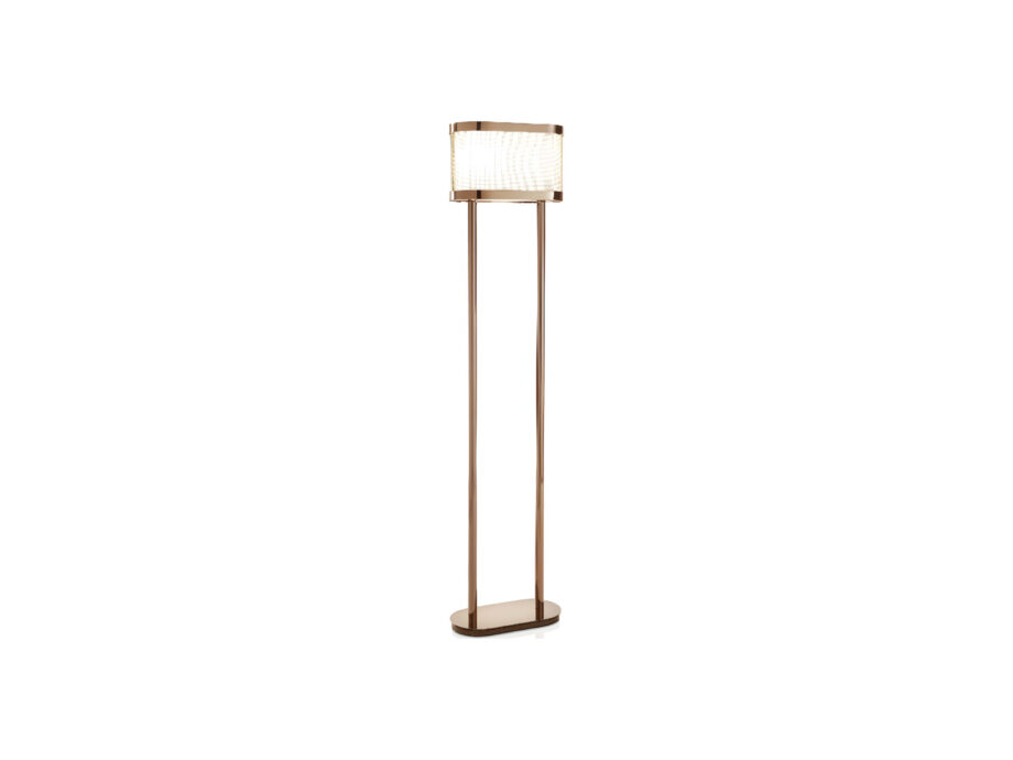 Gordon floor lamp | DV home. Elegant floor lamp with a metal structure and fabric shade, embodying luxurious Art Deco design.