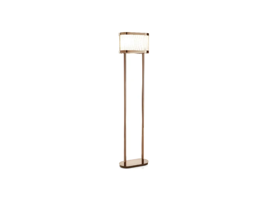 Gordon floor lamp | DV home. Elegant floor lamp with a metal structure and fabric shade, embodying luxurious Art Deco design.