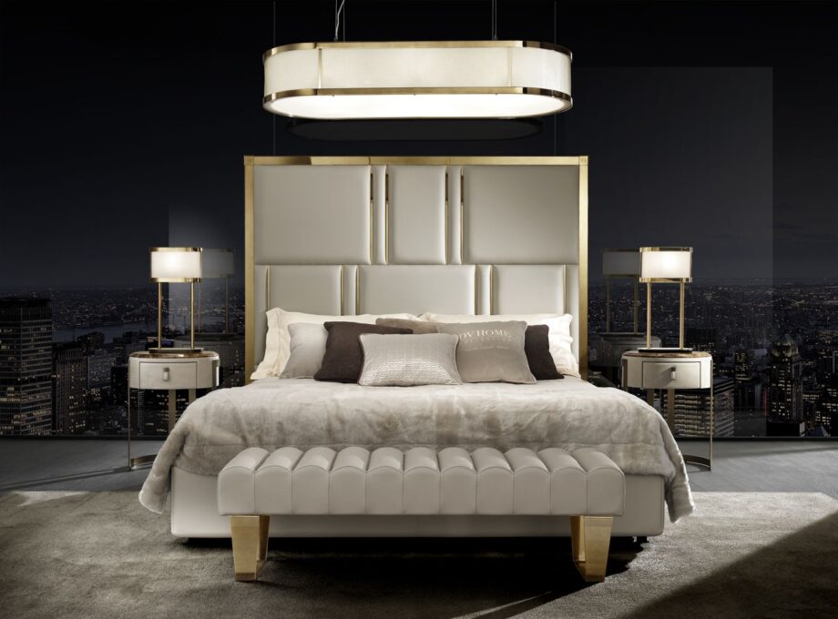 Ritz indoor benche | DV home. Exquisite Art Deco bench with channel tufting and shining chrome feet, available in various upholstery options.