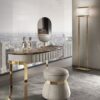 Gordon floor lamp | DV home. Elegant floor lamp with a metal structure and fabric shade, embodying luxurious Art Deco design.