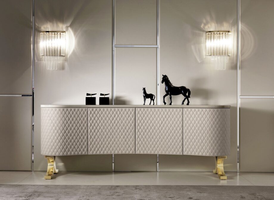 Form sideboard | DV home. Exquisite Art Deco buffet with elegant curves and luxurious finish options, including marble and leather.