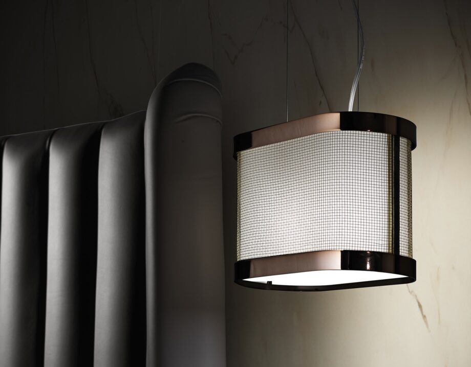 Gordon pendant lamp | DV home. Exquisite Art Deco suspension lamp with luxurious metal finishes and a soft fabric shade, creating an elegant ambiance.