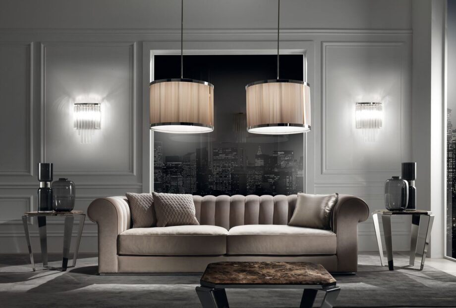 Hermes wall lamp | DV home. Exquisite Art Deco wall lamp with shining chrome and cascading natural crystals, a statement of luxury and refined taste.