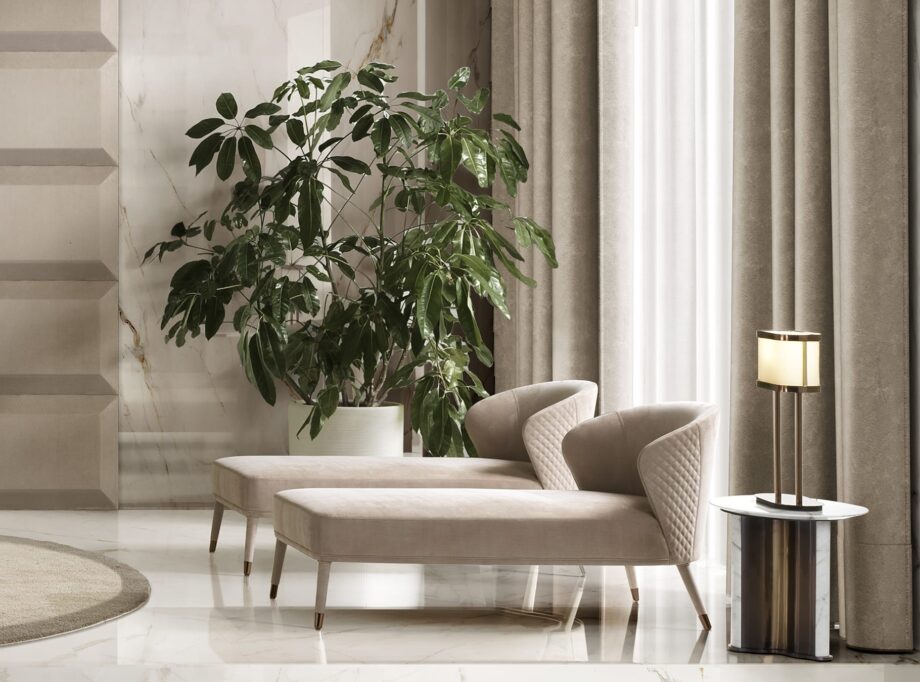 Manhattan Dormeuse chaise longue | DV home. An exquisite Art Deco inspired chaise longue with a distinctive quilted back and luxurious upholstery options.