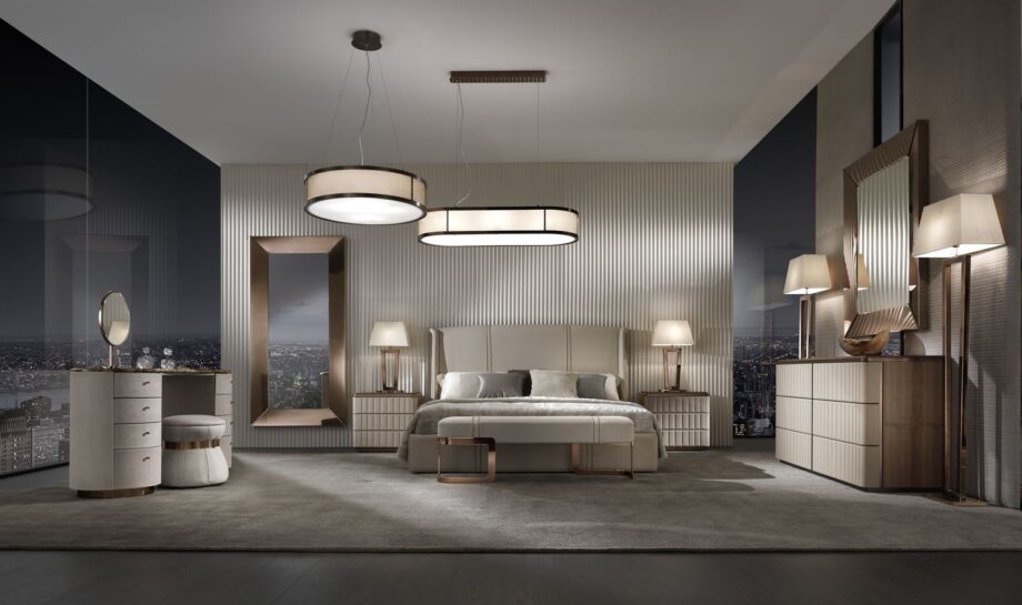 Coco bed | DV home. Luxurious bed with a high upholstered headboard, embodying Art Deco elegance and supreme comfort.