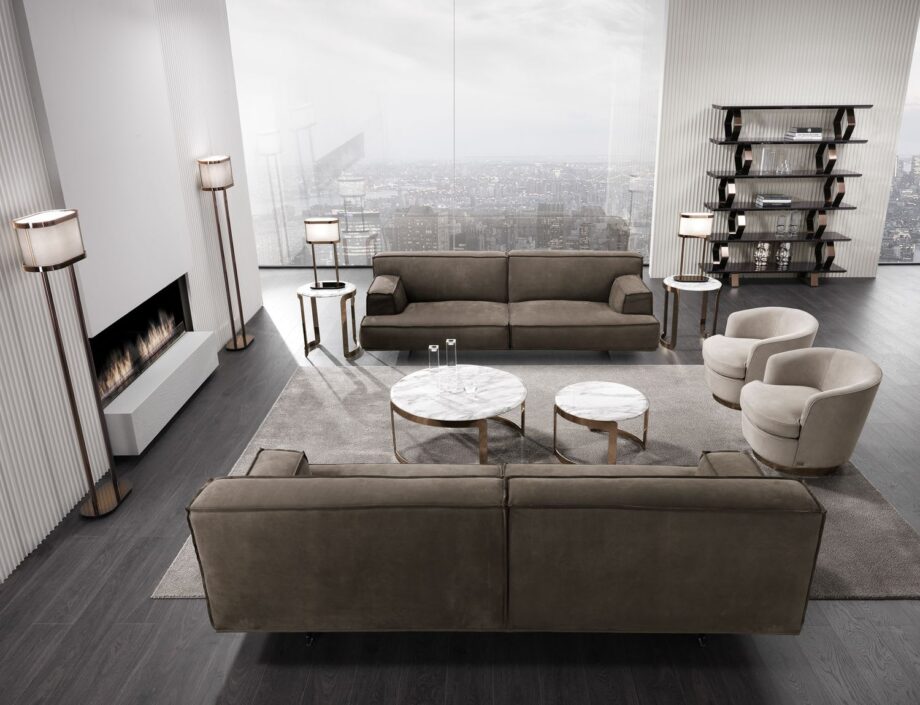 Heritage sofa | DV home. A luxurious Italian sofa with a solid wood frame, premium leather or fabric upholstery, and goose feather cushions.
