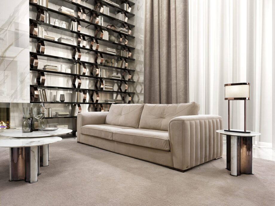 Beverly sofa | DV home. Handmade Italian luxury sofa with goose feather cushions and sleek metal feet, designed for ultimate comfort and style.