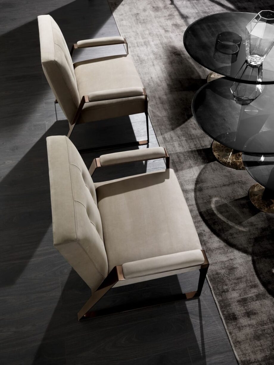 Ritz armchair | DV home. Exquisite armchair with solid wood frame and glossy chrome steel structure, perfect for luxury interiors.