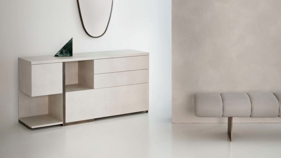 Mondrian chest of drawers | Rugiano. Exquisite chest of drawers with asymmetrical design, combining open shelves and drawers for a modern interior.