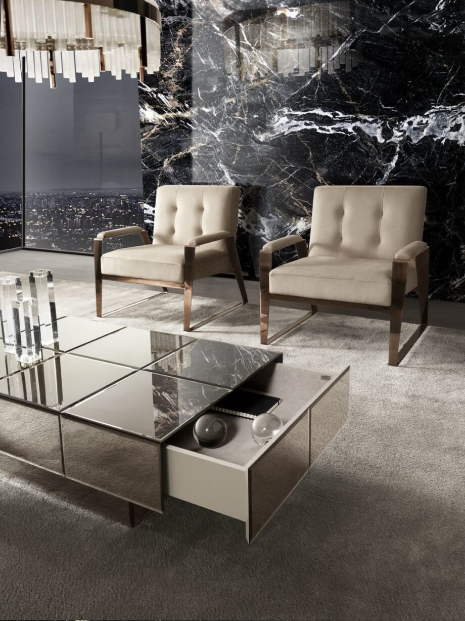 Envy Drawer coffee table | DV home. Exquisite coffee table with mirrored finish and hidden drawers, crafted in Art Deco style.