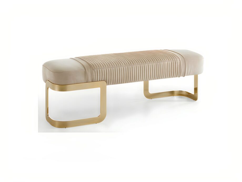 Coco Cannetè indoor benche | DV home. Exquisite Art Deco bench featuring unique cannetè processing and an elegant metal base.