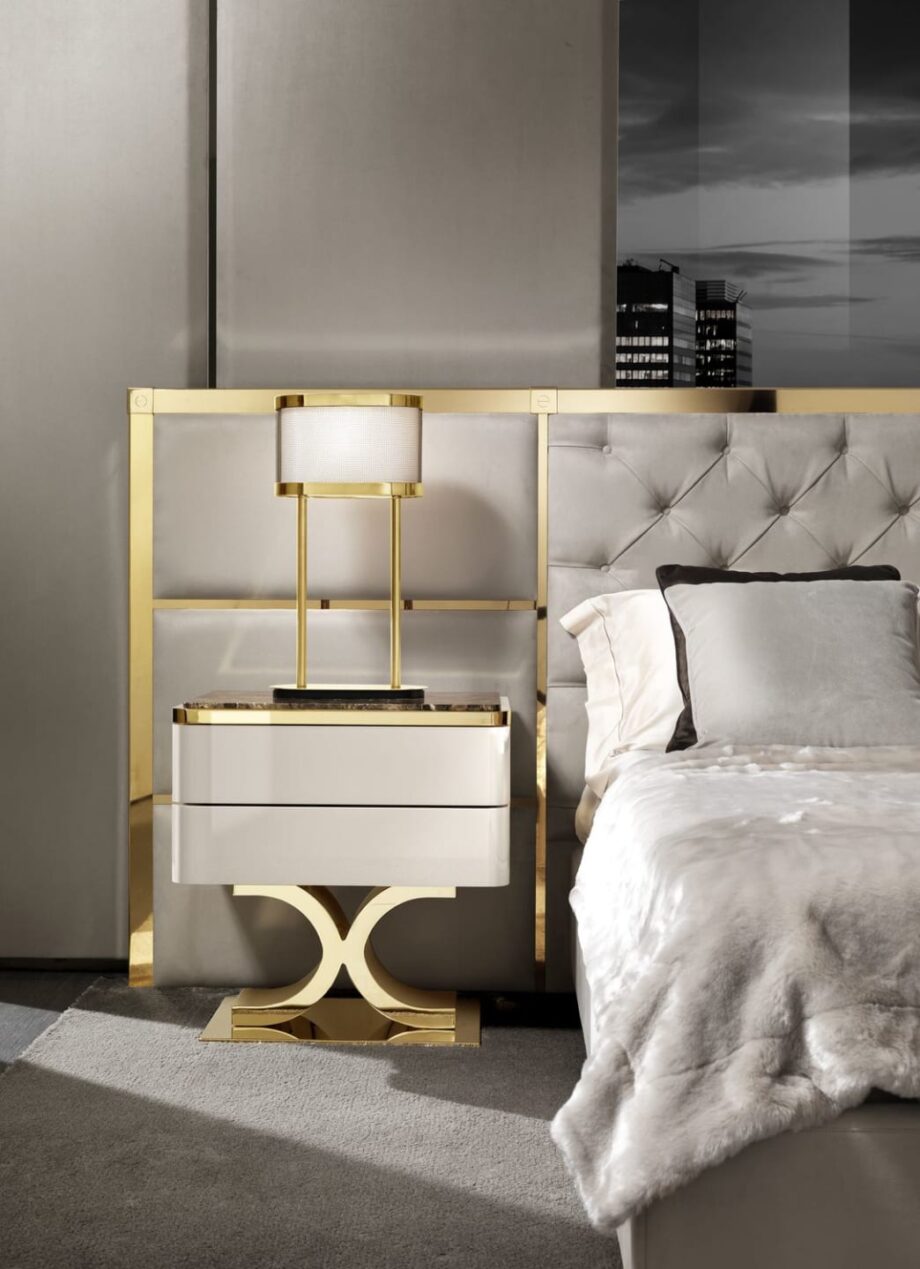 Kent bedside table | DV home. Luxurious Art Deco night table with premium finishes, soft-close drawers, and elegant marble or wood top, perfect for sophisticated bedrooms.