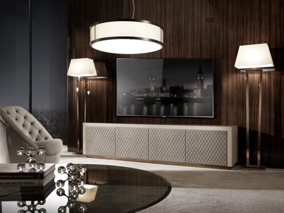 Ritz floor lamp | DV home. An exquisite Art Deco floor lamp with a sleek metal structure and elegant fabric shade, perfect for luxurious interiors.