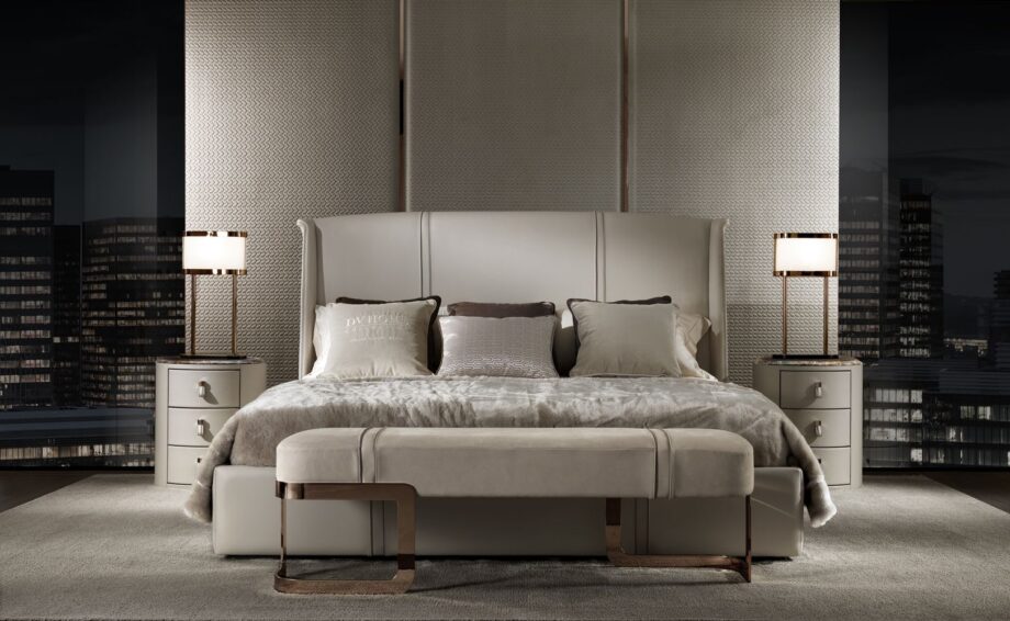 Coco bed | DV home. Luxurious bed with a high upholstered headboard, embodying Art Deco elegance and supreme comfort.