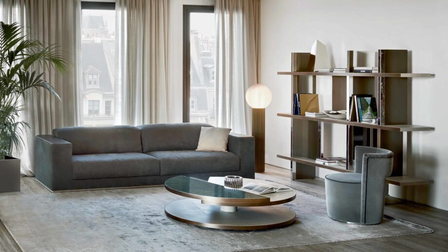 Asia bookcase | Rugiano. Modular high-end bookcase with luxurious upholstered structure and exquisite leather shelves, ideal for refined interiors.