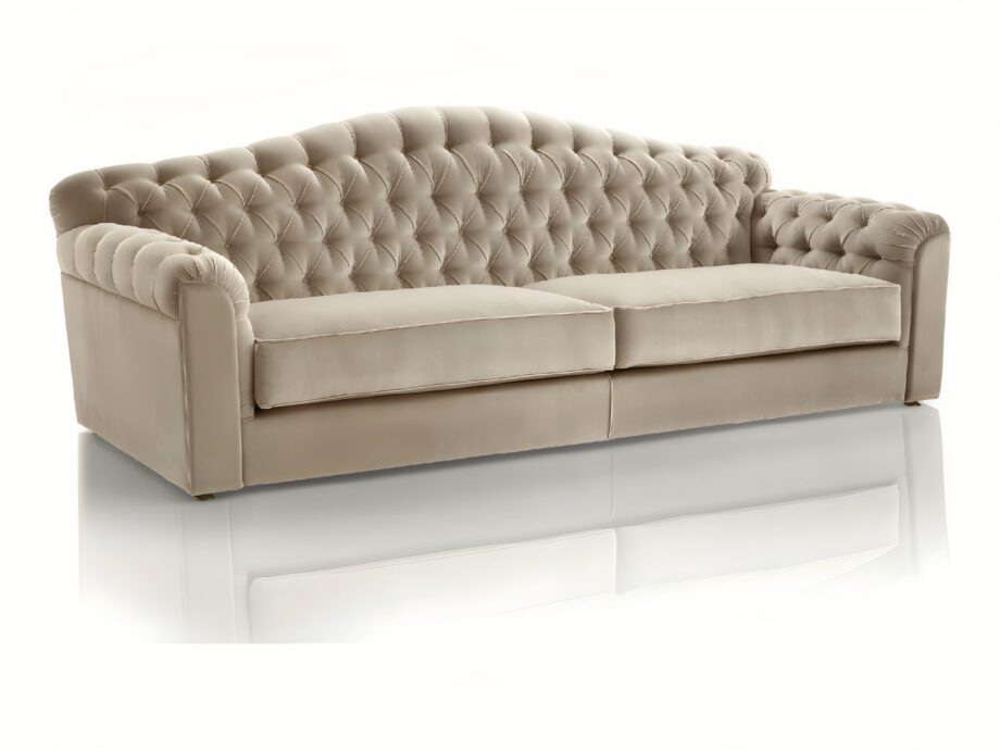 Egoist sofa | DV home. Luxuriously tufted sofa with a solid wood structure and customizable upholstery, offering bespoke comfort and timeless elegance.