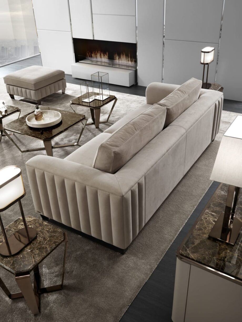Beverly sofa | DV home. Handmade Italian luxury sofa with goose feather cushions and sleek metal feet, designed for ultimate comfort and style.