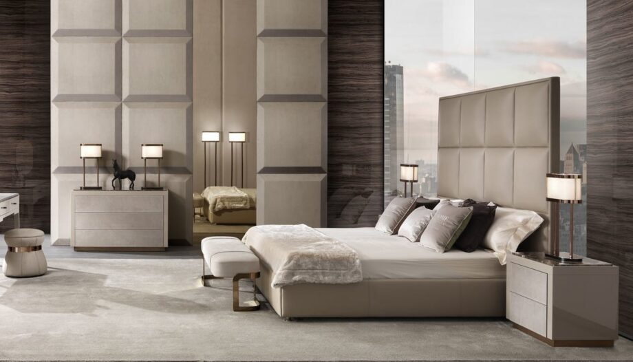 Duke bed | DV home. Exquisite bed with a high tufted headboard, a symbol of comfort and refined luxury in the bedroom.