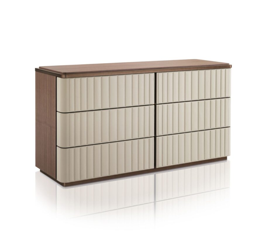 Elite chest of drawers | DV home. Elegant chest of drawers with leather fronts, marble top, and high-quality hardware.