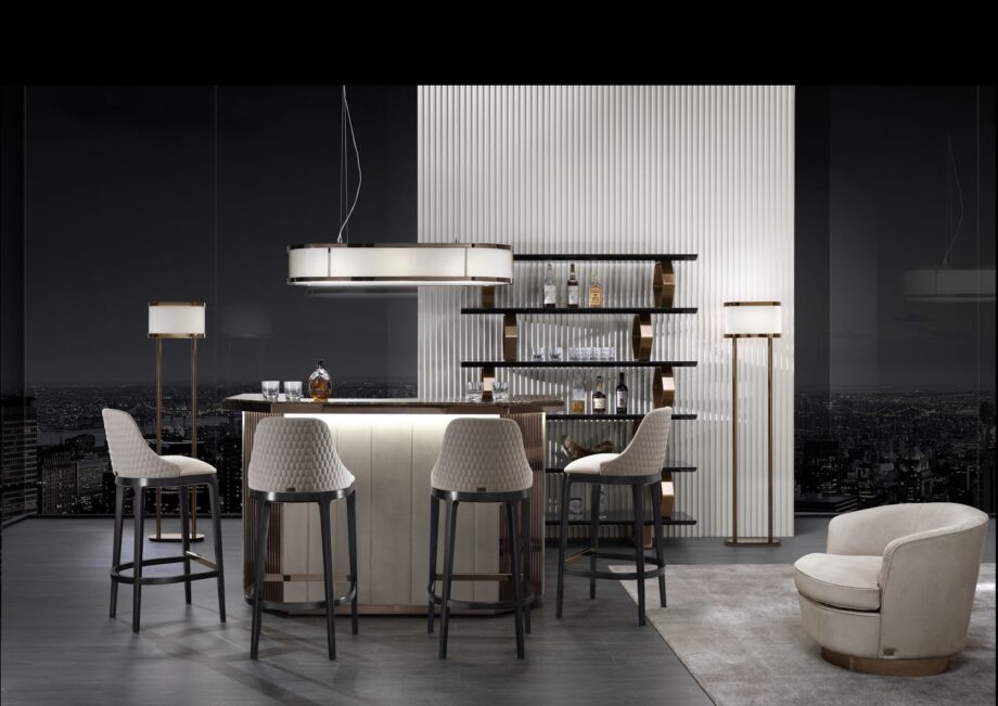Ritz bookcase | DV home. Exquisite bookcase with geometric metal supports and versatile MDF shelves, embodying Art Deco luxury and Italian craftsmanship.