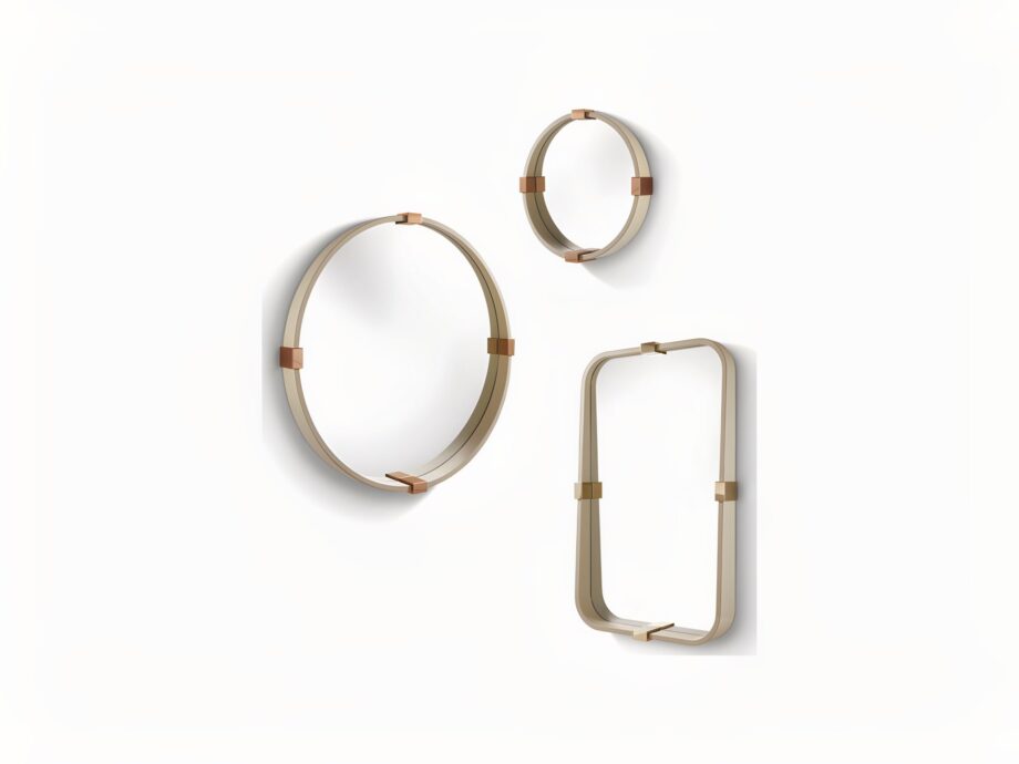 Manhattan mirror | DV home. An exquisite Art Deco mirror with a luxurious leather-covered solid wood frame and refined metal detailing, available in custom sizes.
