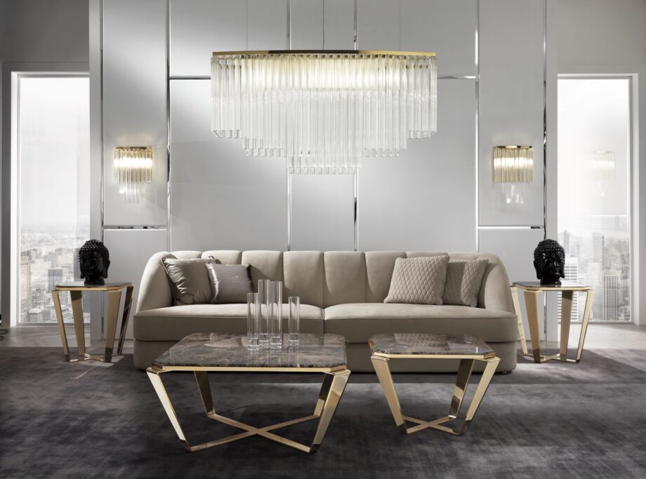 Hermes wall lamp | DV home. Exquisite Art Deco wall lamp with shining chrome and cascading natural crystals, a statement of luxury and refined taste.