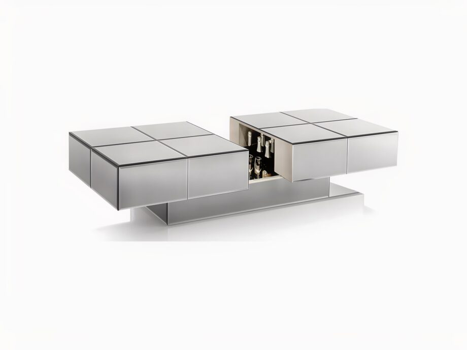 Envy Bar Mirror coffee table | DV home. Mirrored coffee table with a transforming surface, concealing an elegant mini-bar for exclusive moments.