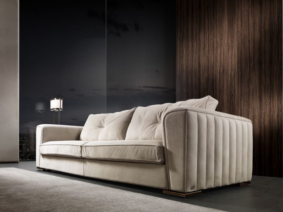 Beverly sofa | DV home. Handmade Italian luxury sofa with goose feather cushions and sleek metal feet, designed for ultimate comfort and style.