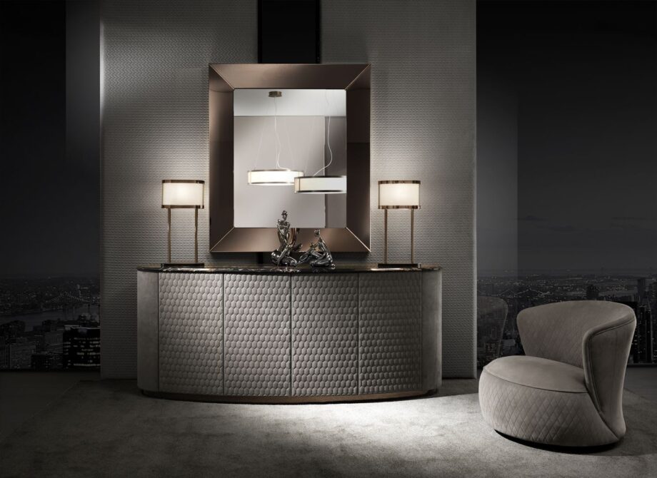 Tiffany mirror | DV home. Exquisite Italian luxury mirror with a sleek stainless steel frame, available in a variety of sophisticated metallic finishes.
