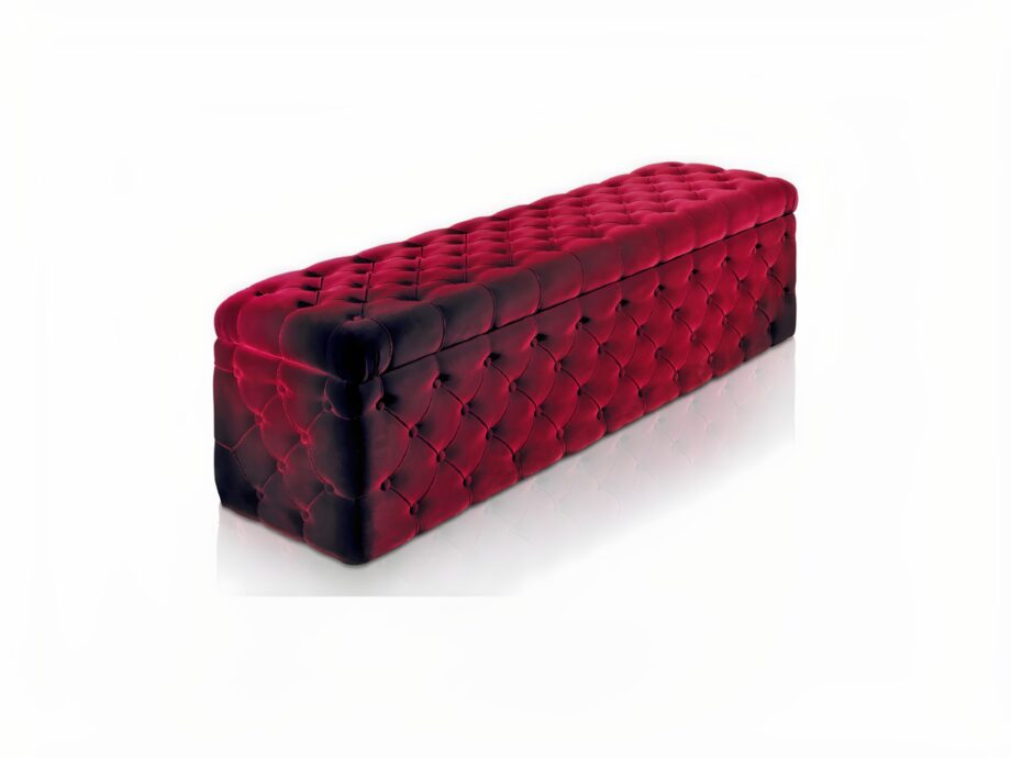 Avery indoor benche | DV home. Exquisite tufted storage pouf-trunk with luxurious upholstery, perfect for elegant interiors.