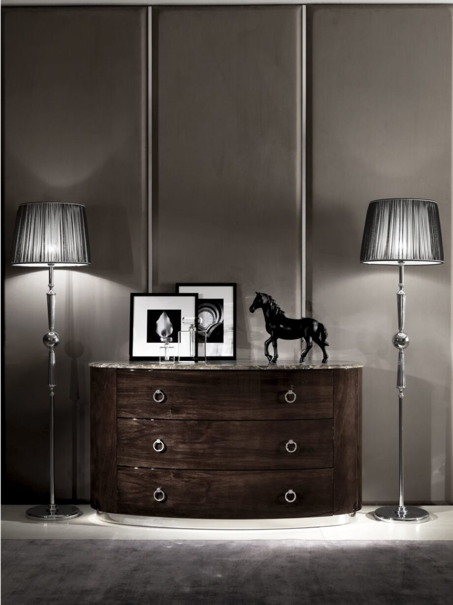 Vogue chest of drawers | DV home. An exquisite Art Deco inspired chest of drawers, featuring a striking curved design, luxurious materials, and soft-close drawers.