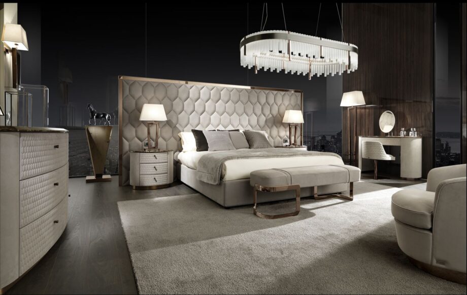Charlotte console | DV home. Exquisite console with hexagon quilted finish and marble top, perfect for elegant interiors.