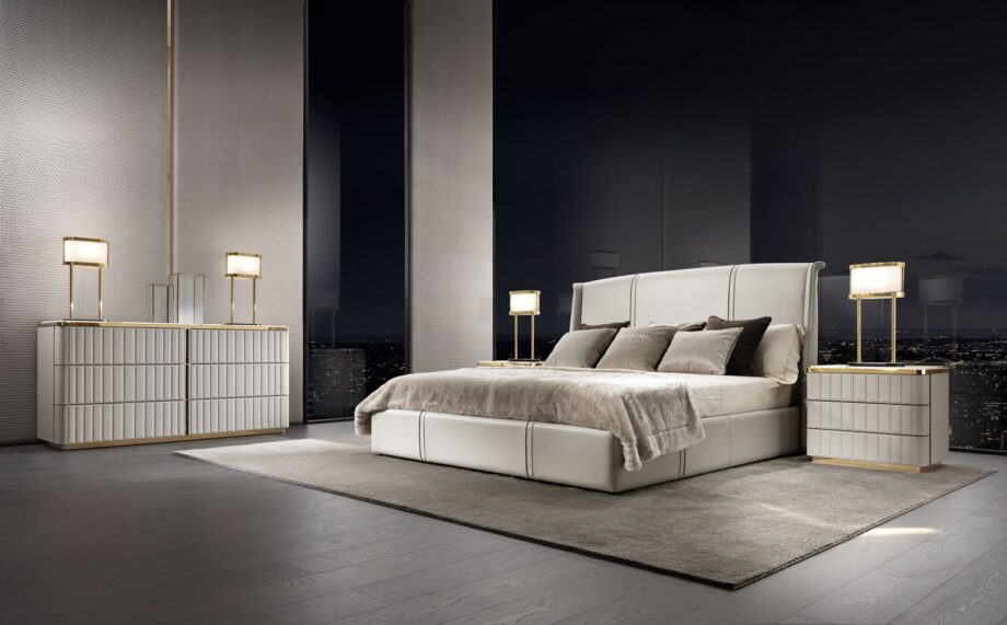 Elite chest of drawers | DV home. Elegant chest of drawers with leather fronts, marble top, and high-quality hardware.