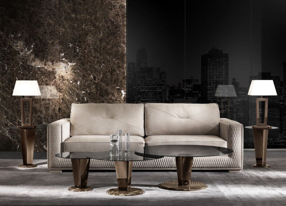 Master sofa | DV home. Sofa with fabric or leather upholstery, goose feather filling, and distinctive hexagon quilting.