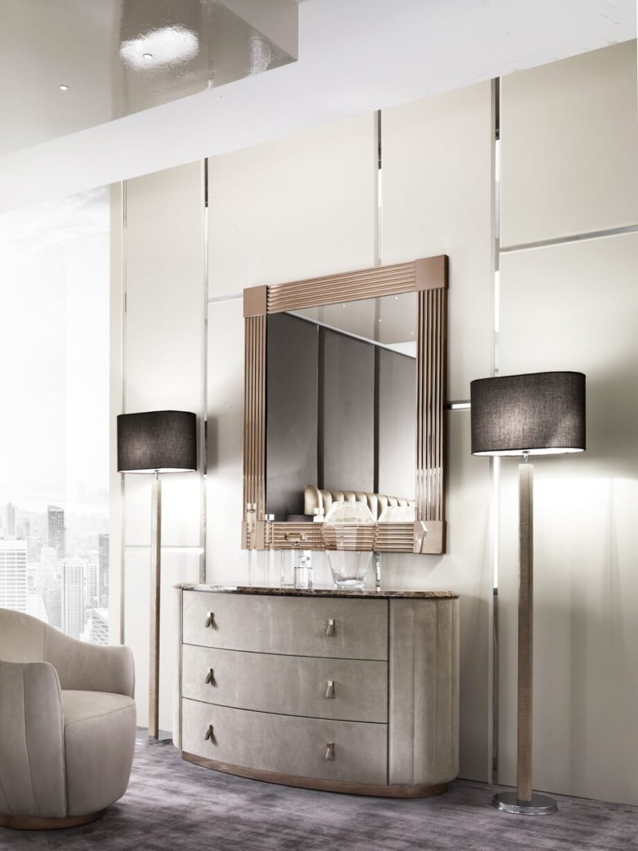 Vogue chest of drawers | DV home. An exquisite Art Deco inspired chest of drawers, featuring a striking curved design, luxurious materials, and soft-close drawers.