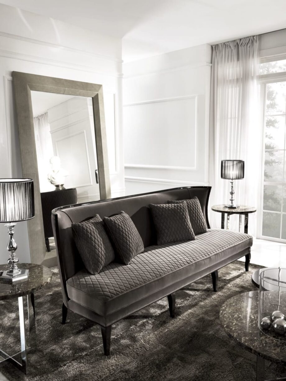 Byron mirror | DV home. Luxurious Art Deco mirror with solid wood frame, upholstered in premium leather, available in quilted finish.