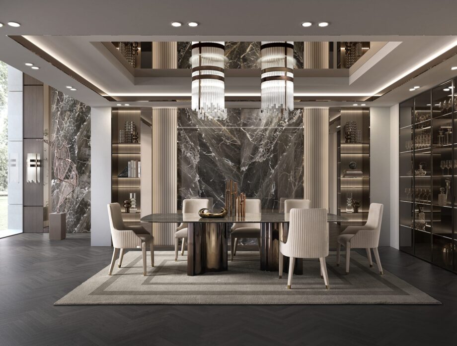 Byron Cannetè chair | DV home. Exquisite chair with ribbed back, luxurious upholstery, and steel accents, handcrafted in Italy.
