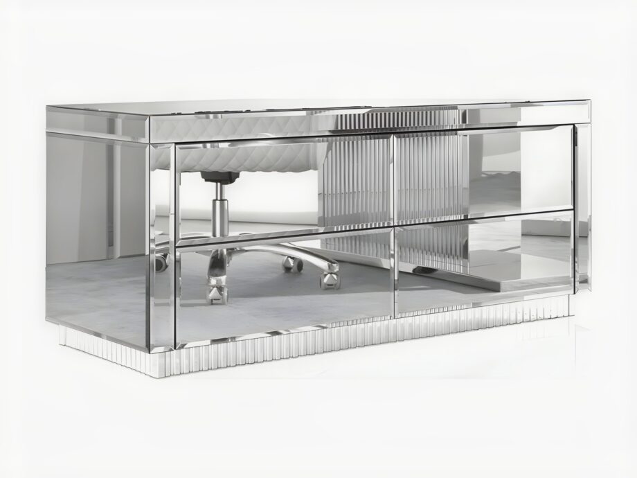 Envy chest of drawers | DV home. A luxurious Art Deco chest of drawers with mirrored surfaces, a steel base, and integrated drawers.