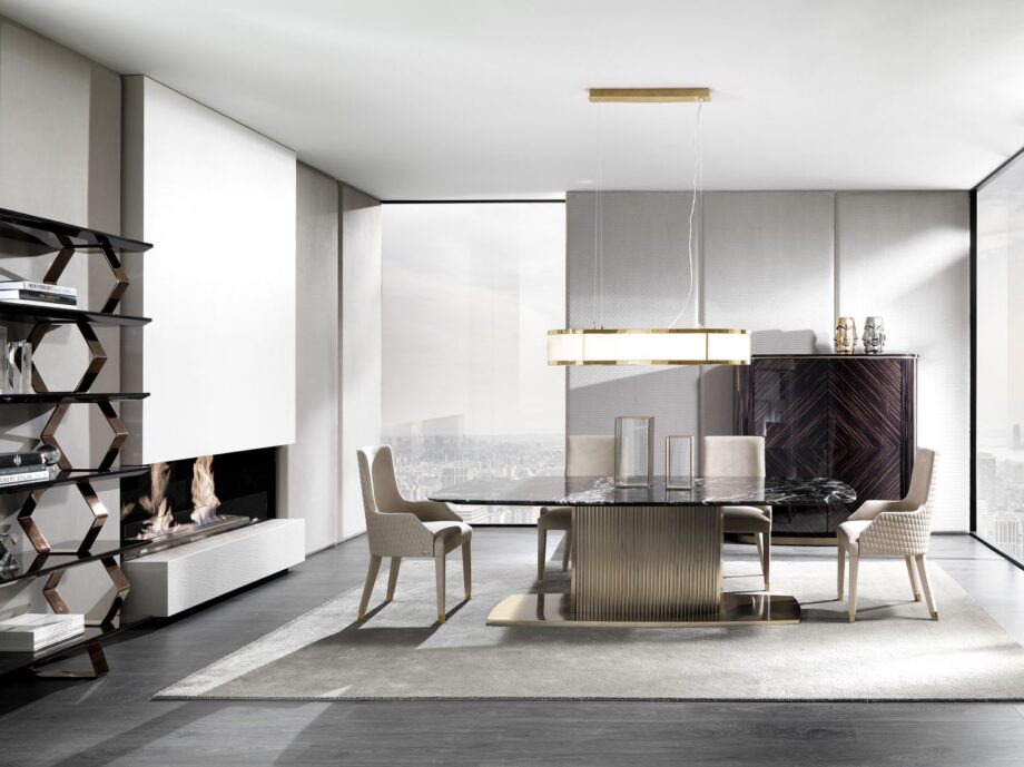 Gordon Plaza chandelier | DV home. Exquisite Gordon Plaza chandelier with metal frame and beige fabric shade, perfect for luxurious interiors.