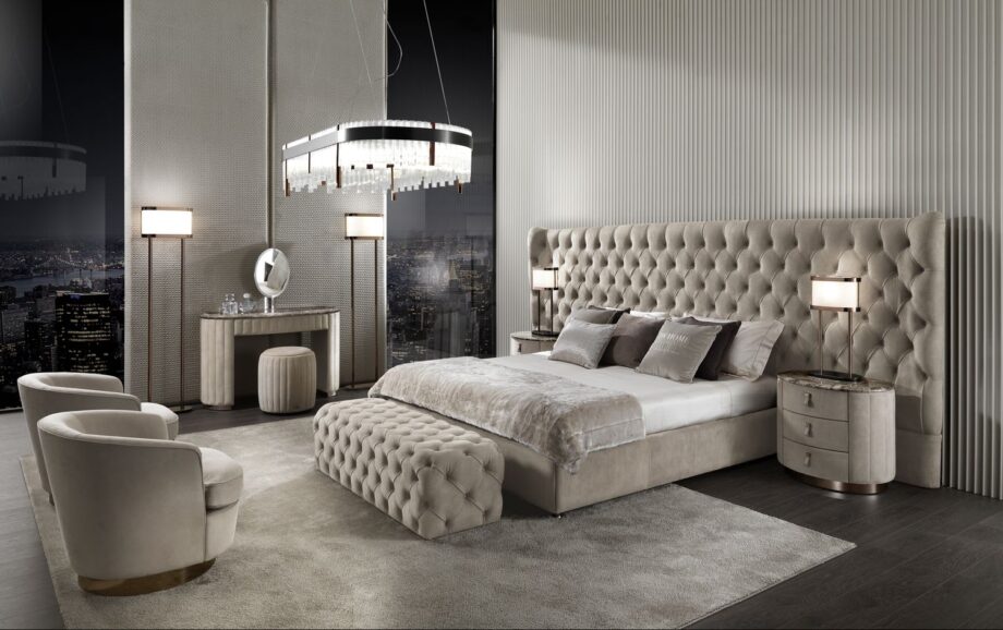 Vogue bedside table | DV home. An exquisite Art Deco nightstand with luxurious finishes and soft-close drawers, offering elegant storage and sophisticated style for any bedroom.